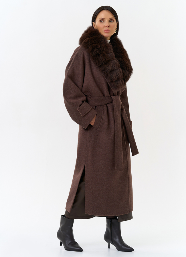 Женское утепленное пальто с отделкой из меха песца модель № 32005 универмаг малина