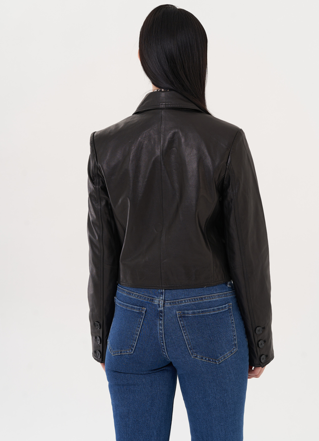 Кожаная куртка-пиджак  модель № 26947 универмаг малина