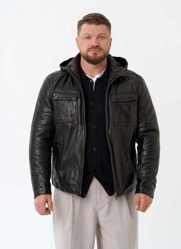Мужская утепленная куртка из натуральной кожи