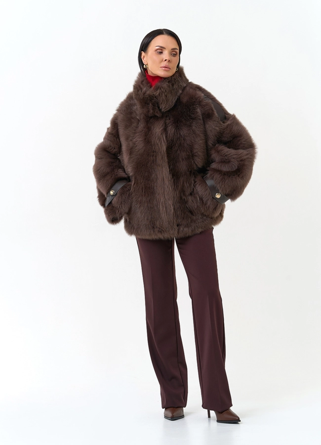 Женская дубленка с воротником стойкой модель № 34217 универмаг малина фото