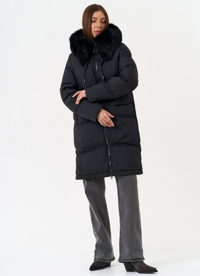 Женский пуховик с капюшоном из меха песца модель № 31697 универмаг малина