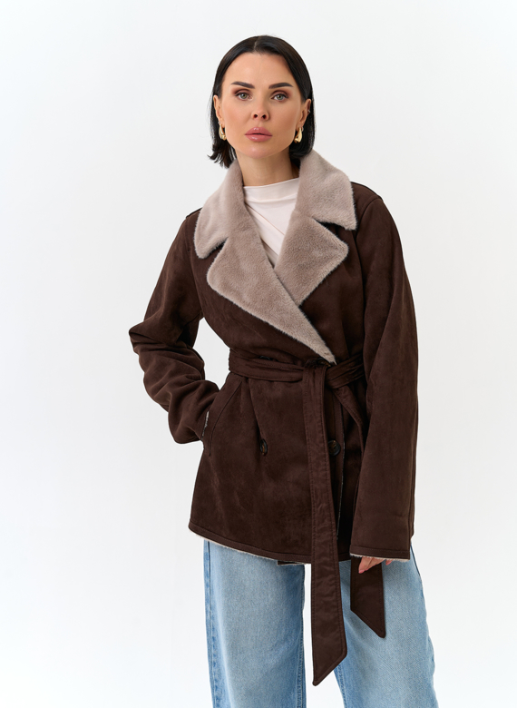 Женская двухсторонняя дубленка из эко замши