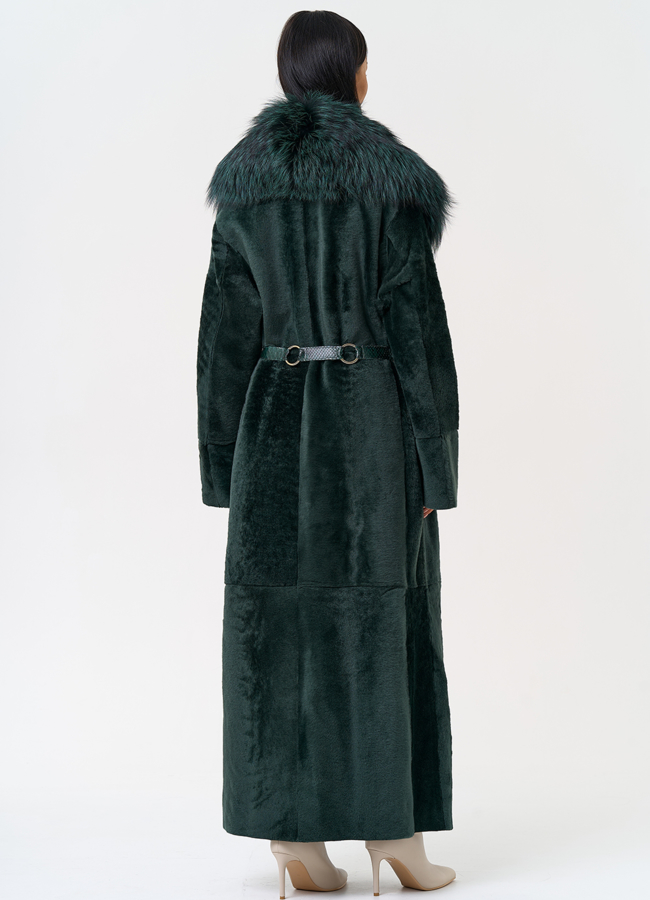 Женская двусторонняя дубленка из меха овчины Cortos с поясом из кожи питона модель № 31400 универмаг малина