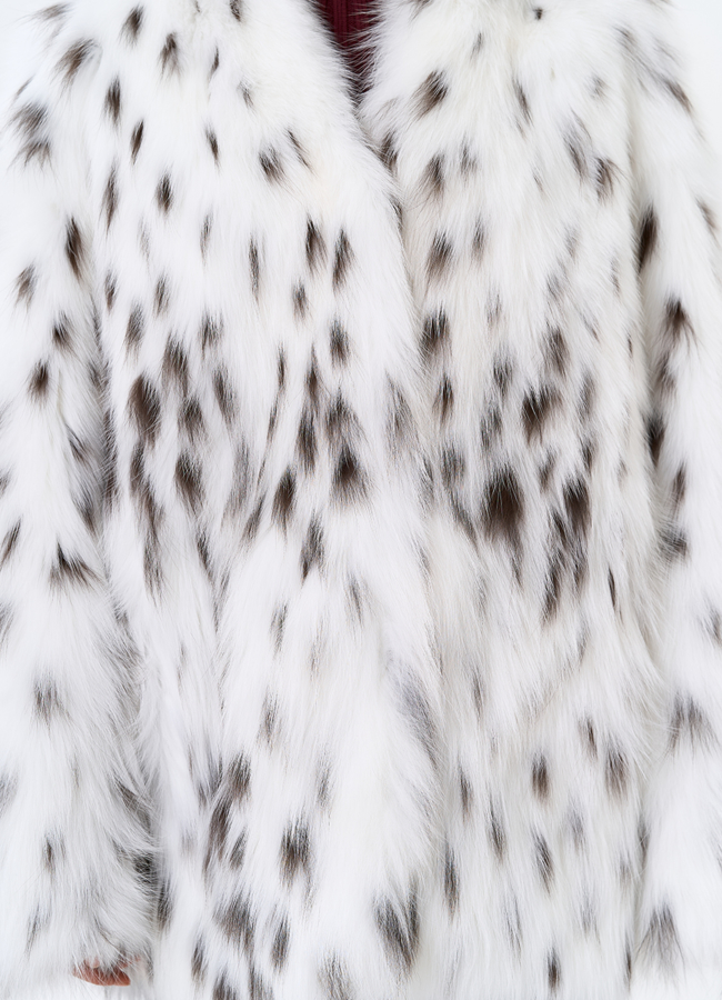 Шуба из лисы с инкрустацией под рысь модель № 31855 универмаг малина