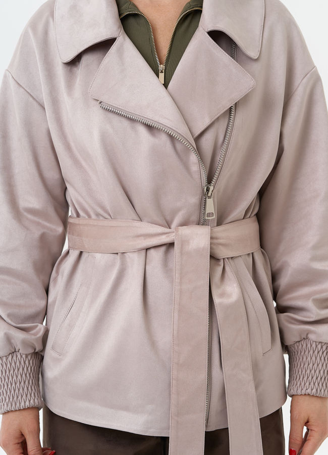 Женская куртка из эко замши с поясом модель № 30058 универмаг малина