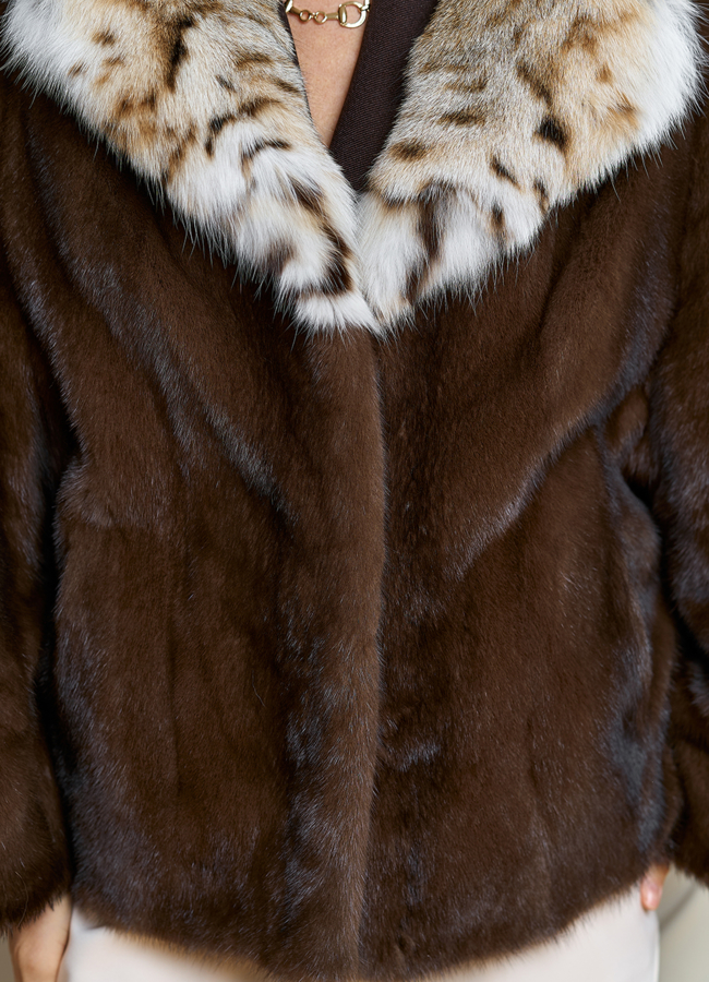 Куртка из меха норки с английским воротником из меха рыси модель № 31756 универмаг малина