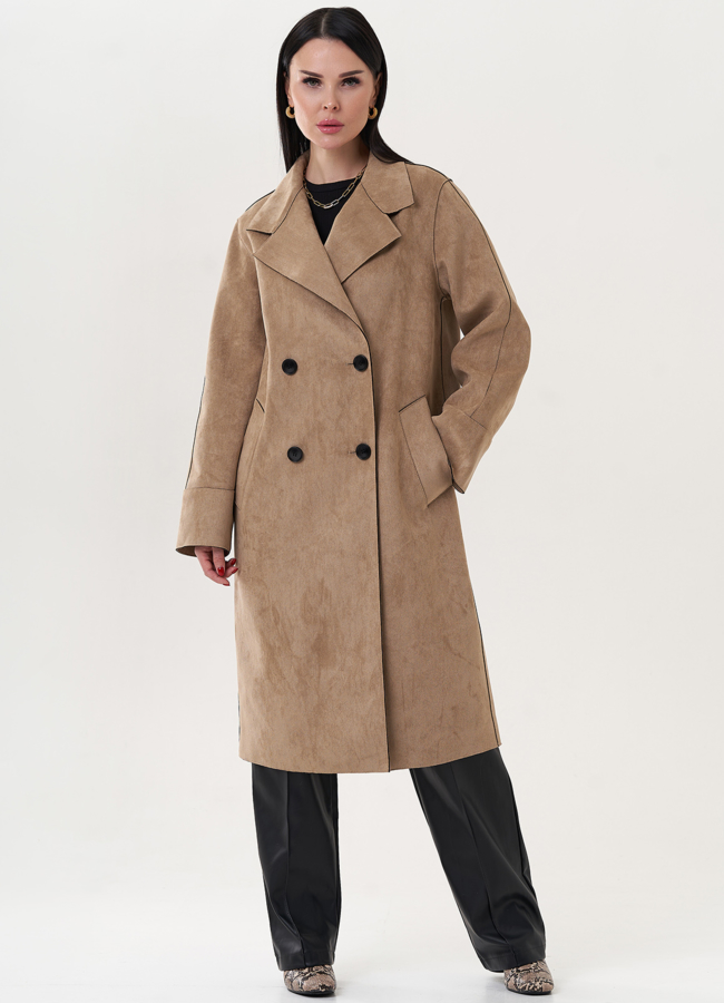 Пальто из эко замши модель № 26868 меха малина