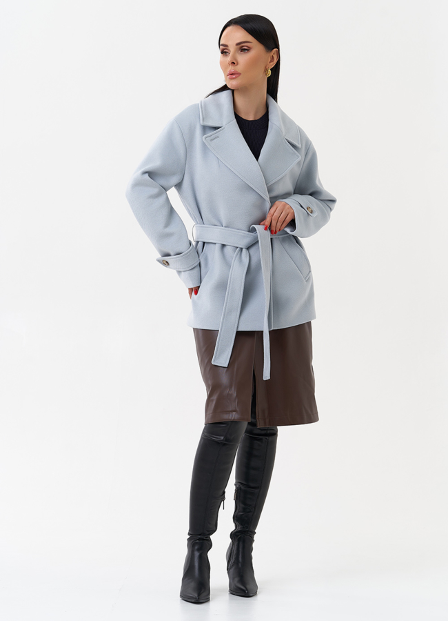 Укороченное пальто с поясом модель № 29890 в кредит