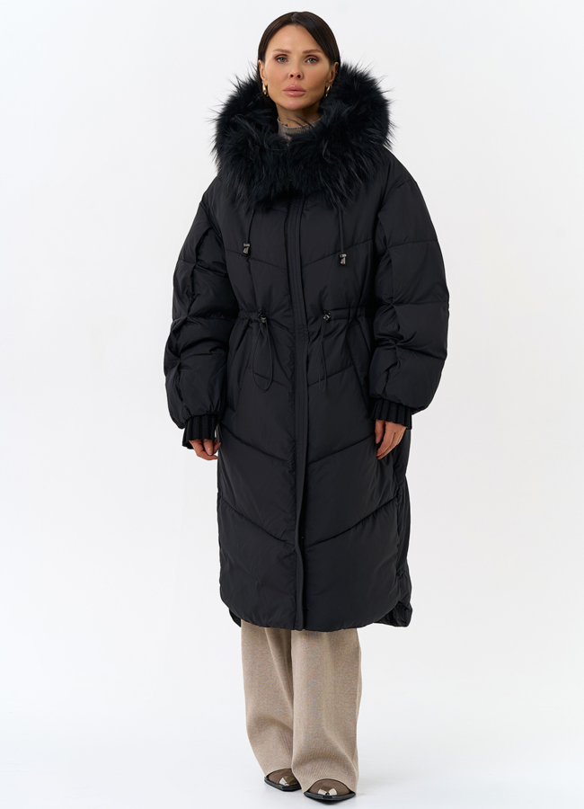 Женский пуховик с капюшоном из меха чернобурки модель № 31969 в рассрочку