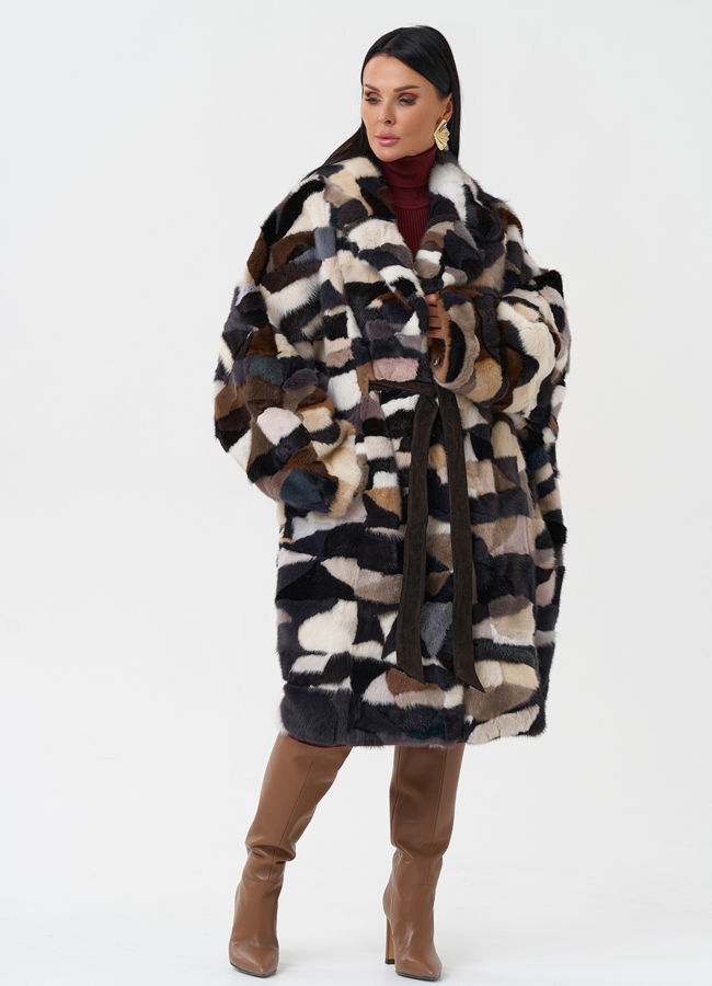 Шуба из меха норки с английским воротником модель № 31038 меха малина