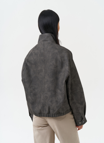 Куртка бомбер из эко кожи с воротником стойкой