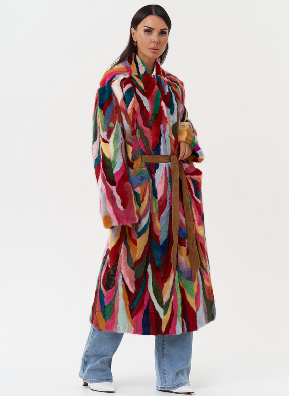 Норковая шуба в стиле пэчворк