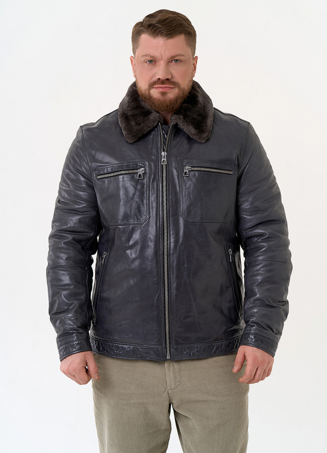 Куртка из натуральной кожи с отделкой из овчины модель № 31423 в рассрочку