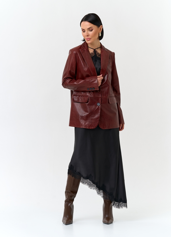 Жакет из натуральной кожи красного цвета модель № 32733 универмаг малина