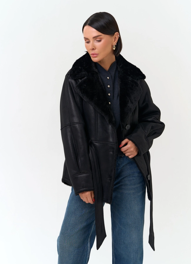 Женская дубленка из эко замши модель № 33885 универмаг малина
