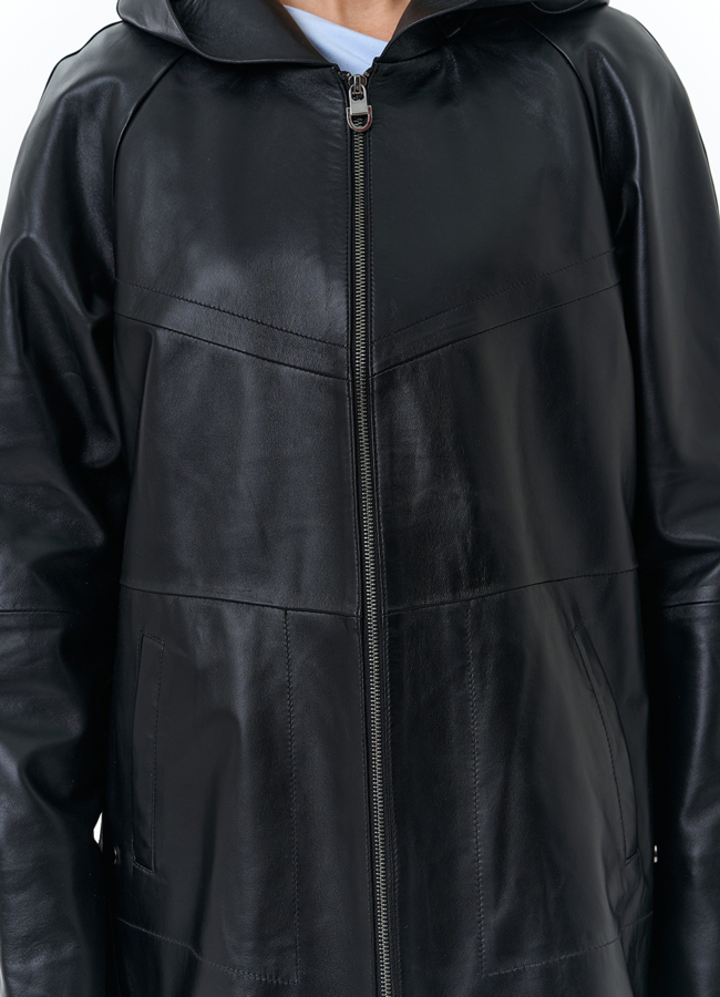 Женская куртка из натуральной кожи с капюшоном модель № 32874 универмаг малина