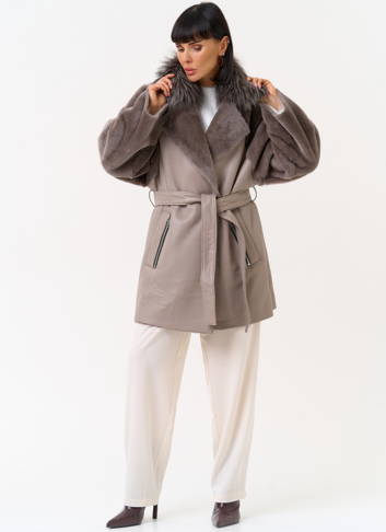 Женская натуральная дубленка с воротником из меха лисы