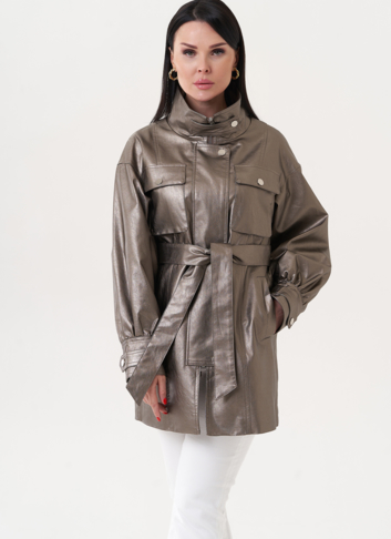 Женский жакет из эко кожи под бронзу