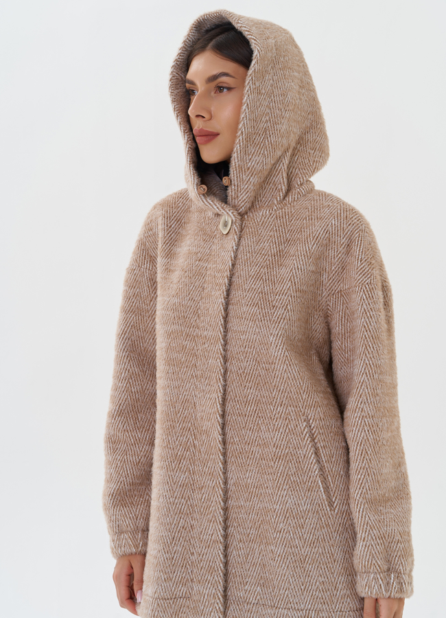 Женское пальто с капюшоном модель № 27668 универмаг малина