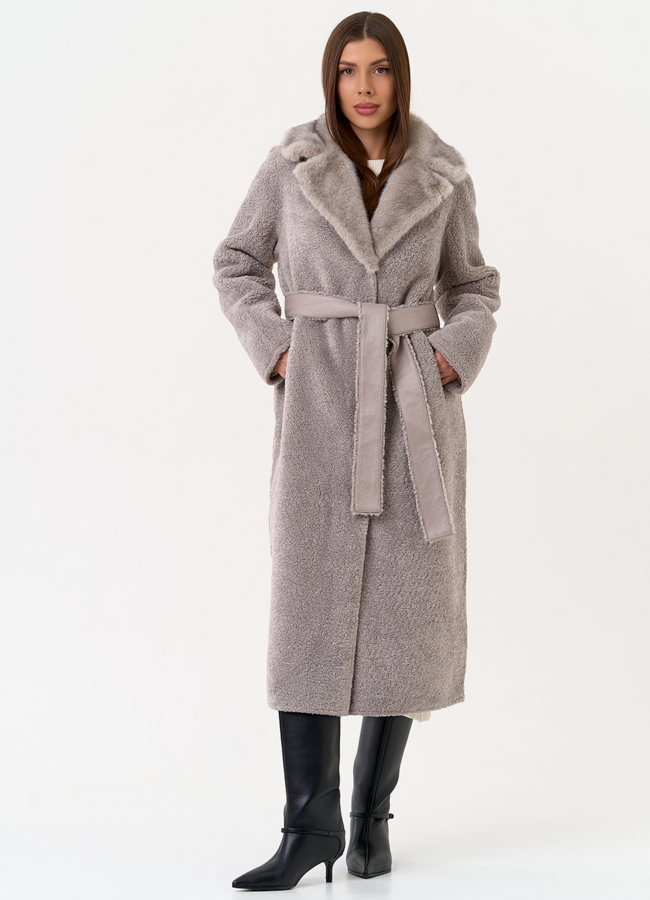 Женская двухсторонняя дубленка из эко замши модель № 31512 меха малина