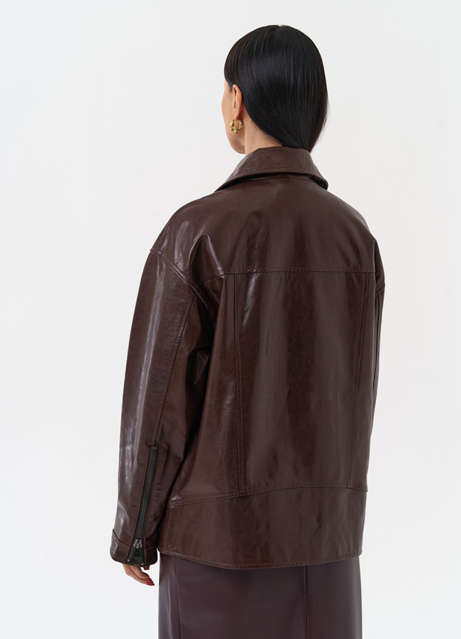 Куртка кожаная женская коричневая модель № 4441 в рассрочку