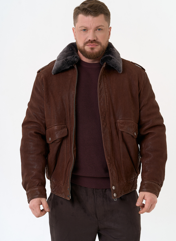 Куртка пилот из натуральной кожи с отделкой из овчины
