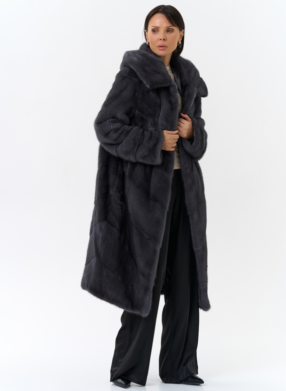 Длинная норковая шуба в сером цвете