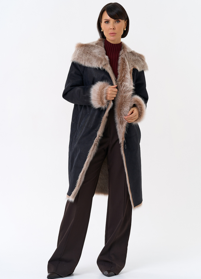 Женская натуральная дубленка с капюшоном модель № 31927 универмаг малина