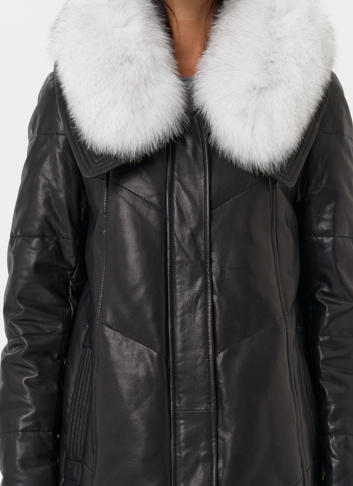 Длинный пуховик из натуральной кожи