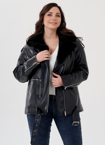 Куртка-косуха из эко кожи на утеплителе с натуральным мутоном