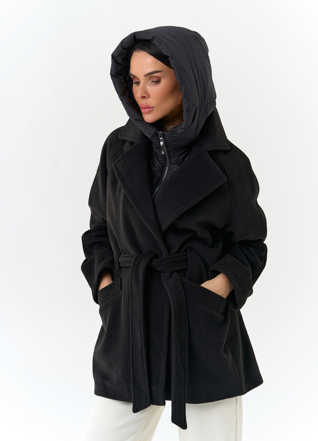 Женское пальто со съемный капюшоном модель № 32698 универмаг малина