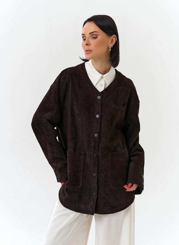 Удлиненная куртка из натуральной замши