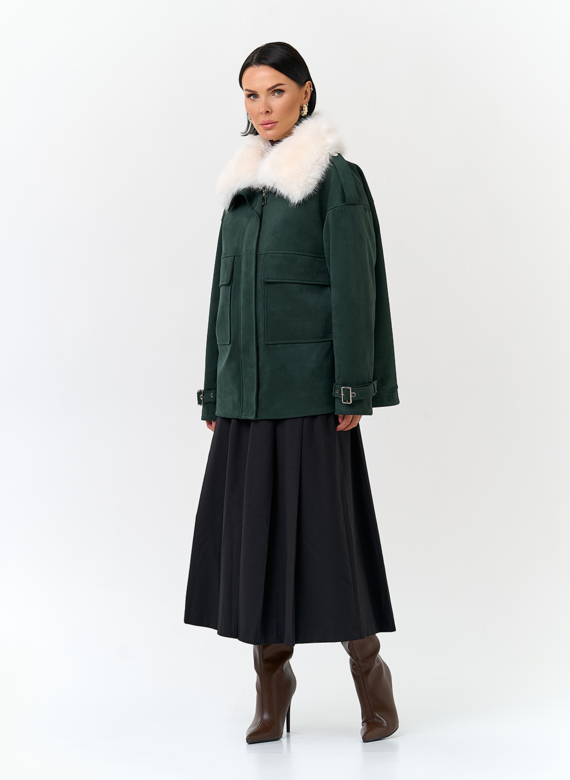 Женская куртка из эко замши с отделкой из эко меха