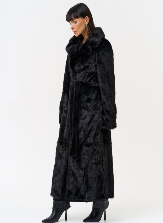 Длинная шуба из меха норки в черном цвете
