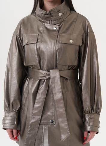 Женский жакет из эко кожи под бронзу