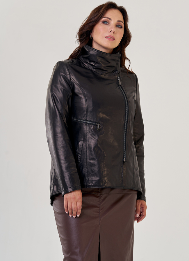 Кожаная куртка на молнии в черном цвете модель № 10703 универмаг малина