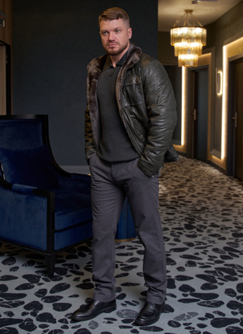 Мужская утепленная кожаная куртка 