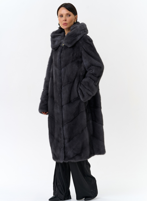 Длинная норковая шуба в сером цвете