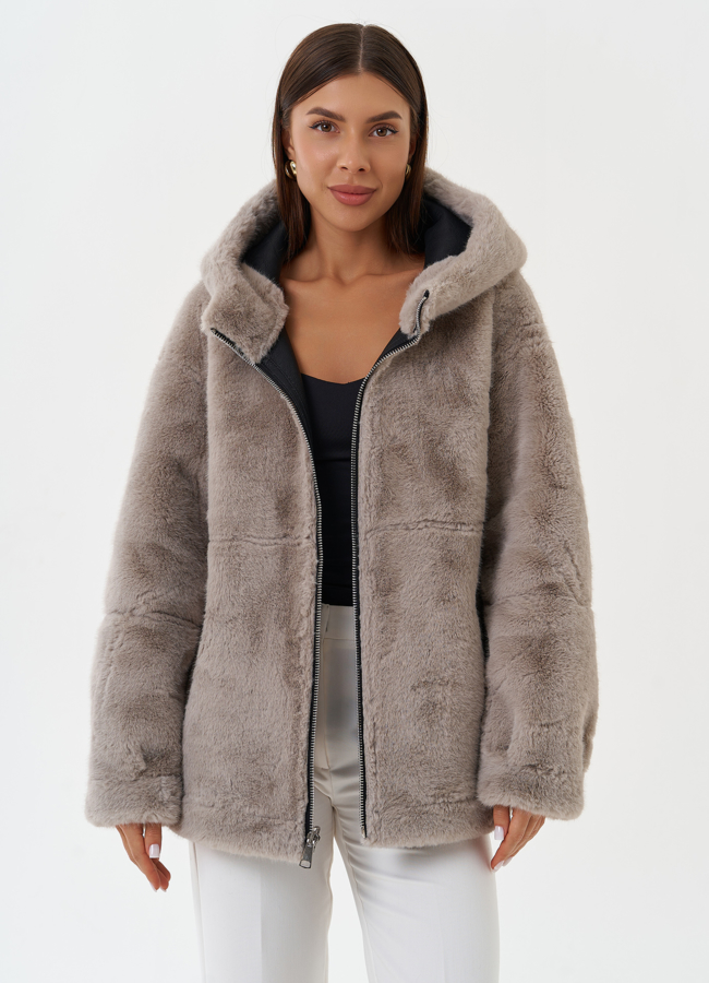 Женская эко дубленка с капюшоном модель № 27760 универмаг малина