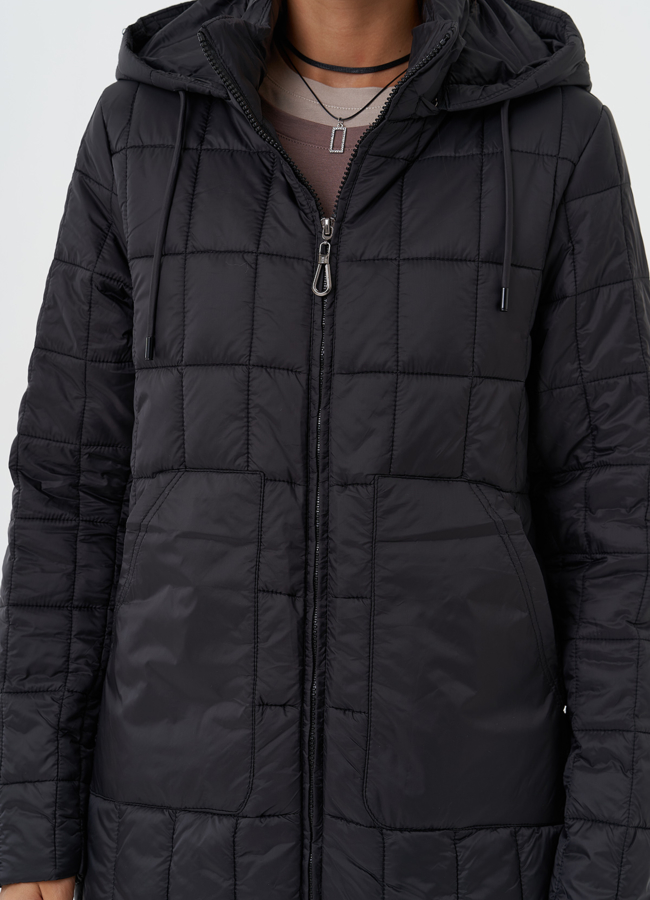 Стеганое пальто с капюшоном модель № 28296 в рассрочку