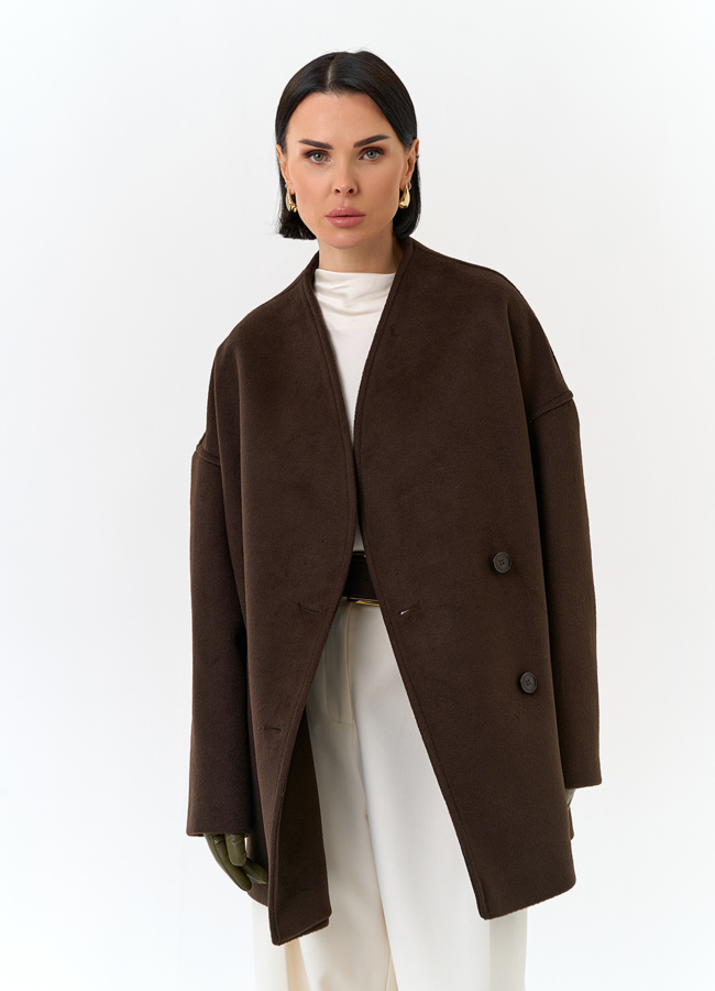 Женское укороченное пальто с поясом модель № 32817 универмаг малина