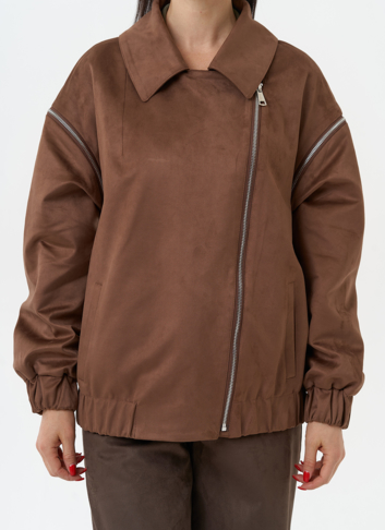 Куртка бомбер из эко замши со съемными рукавами