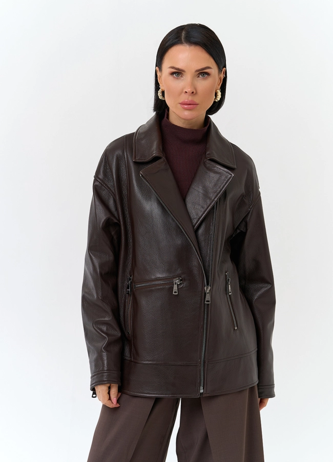 Женская куртка из натуральной кожи модель № 29994 меха малина