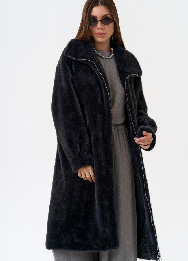 Женская шуба из эко меха с воротником стойкой модель № 31272 универмаг малина