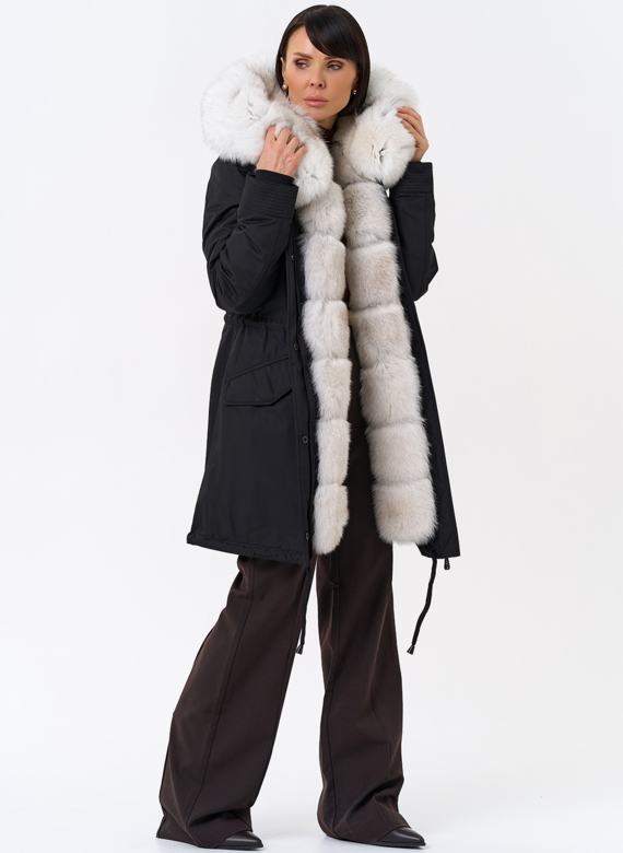 Женская парка с капюшоном из меха песца
