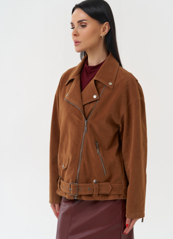 Куртка косуха из эко замши коричневого цвета