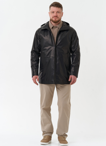 Мужская парка из натуральной кожи с капюшоном