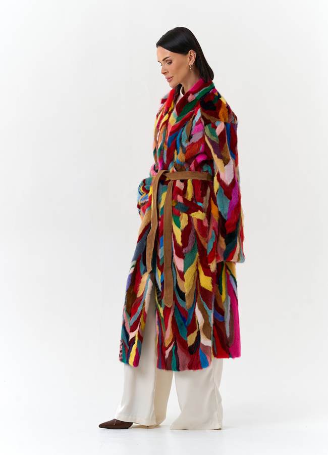 Норковая шуба в стиле пэчворк модель № 31299 универмаг малина