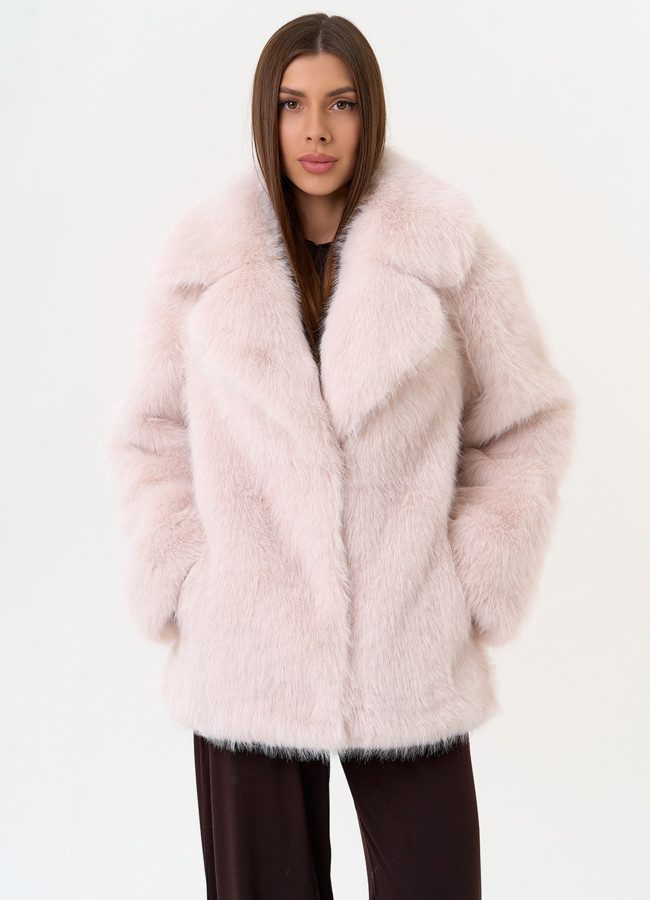 Женская шуба из эко меха с английским воротником  модель № 31261 меха малина