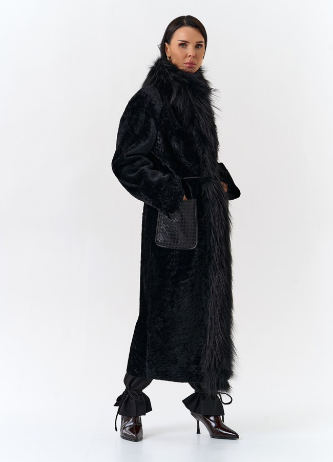 Женская дубленка с отделкой из меха лисы модель № 32197 универмаг малина